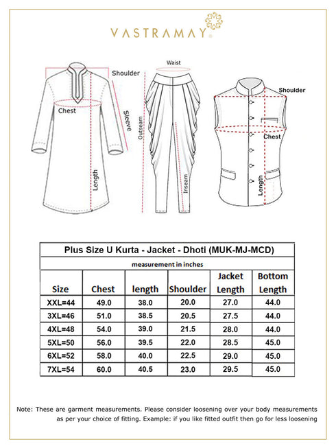 Vastramay Men's Plus Size Maroon Woven jacket And Orange kurta And Dhoti Set